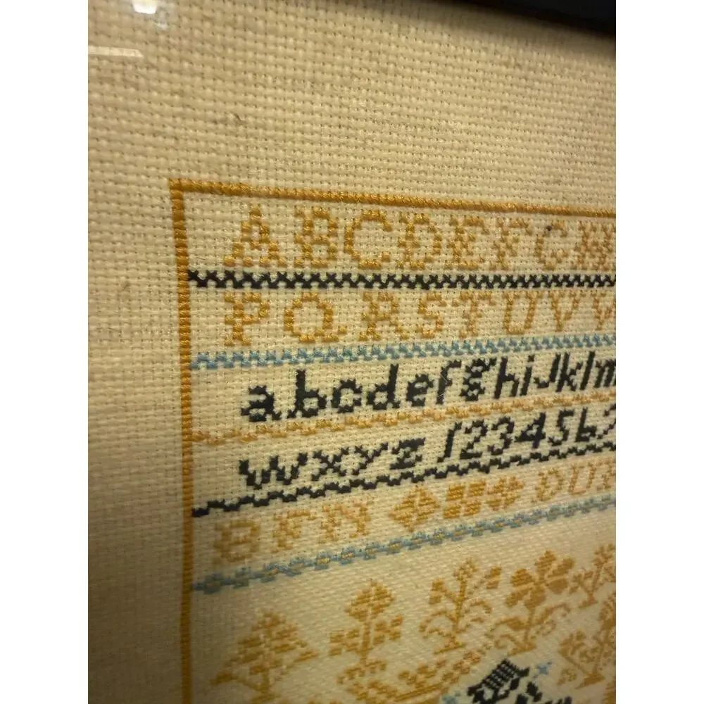 Antique Cross Stitch Sampler Alphabet Artifact Durham NH 12.75x14”